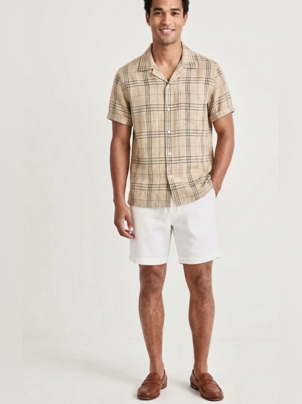 Alex Mill - new Men’s Camp shirt flax plaid button down short sleeve top size M